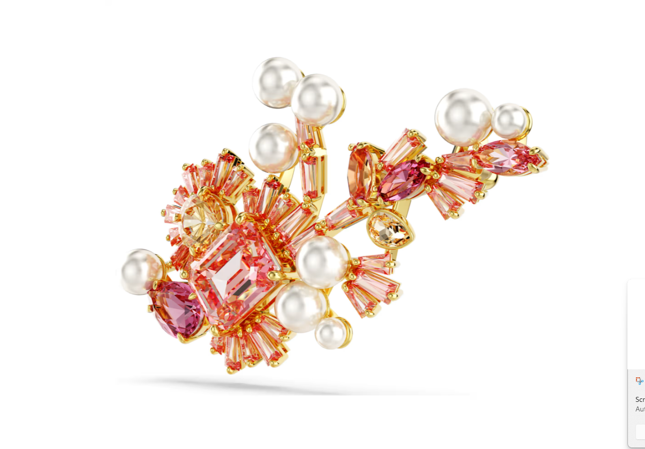swarovski Gema brooch Crystal pearl, Mixed cuts, Flower, Pink, Gold-tone plated