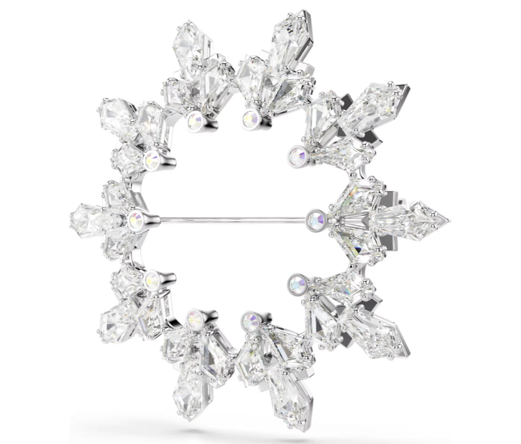 swarovski Idyllia brooch Mixed cuts, Snowflake, White, Rhodium plated