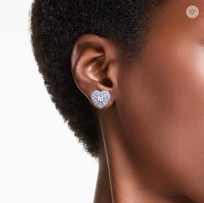 swarovski Hyperbola stud earrings Heart, Blue, Rhodium plated 5683576