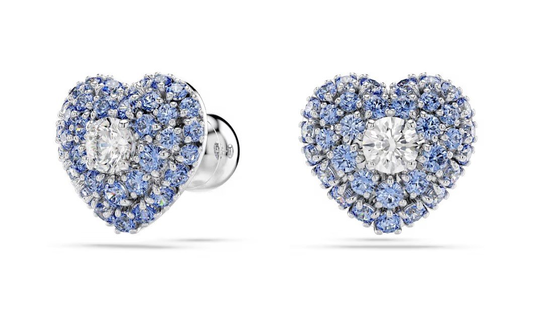 swarovski Hyperbola stud earrings Heart, Blue, Rhodium plated 5683576