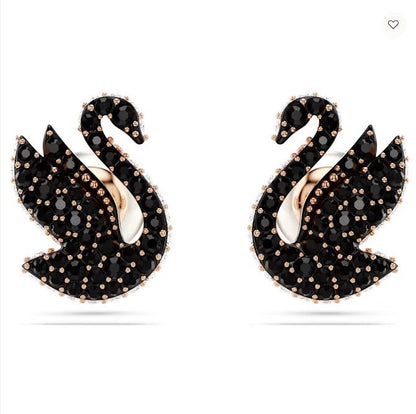 swarovski Swan stud earrings Swan, Black, Rose gold-tone plated 5684608