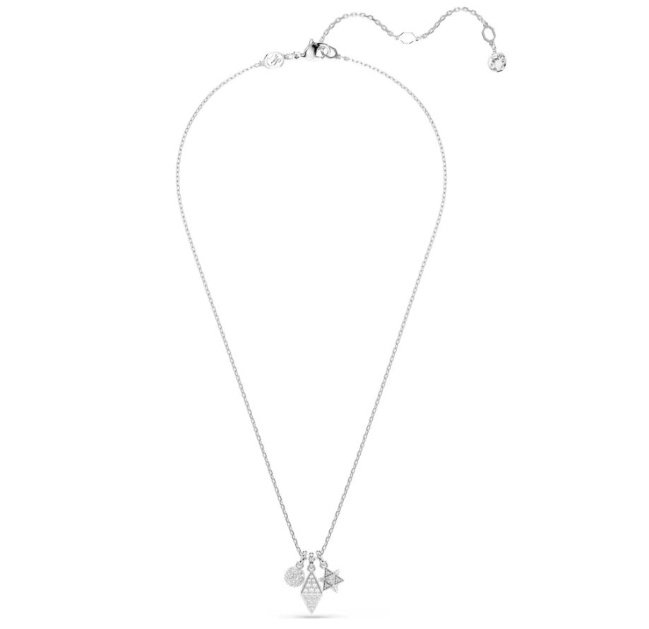 Swarovski Dextera pendant Round cut, Sphere and cube, White, Rhodium plated