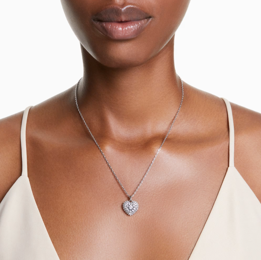 Swarovski Idyllia pendant Heart, White, Rhodium plated