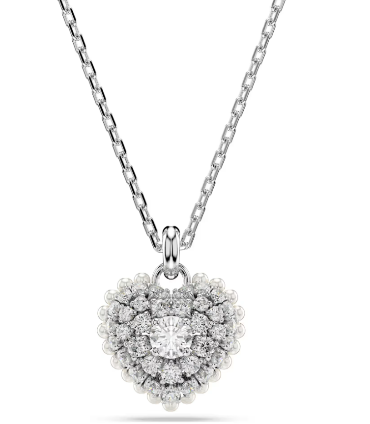 Swarovski Idyllia pendant Heart, White, Rhodium plated