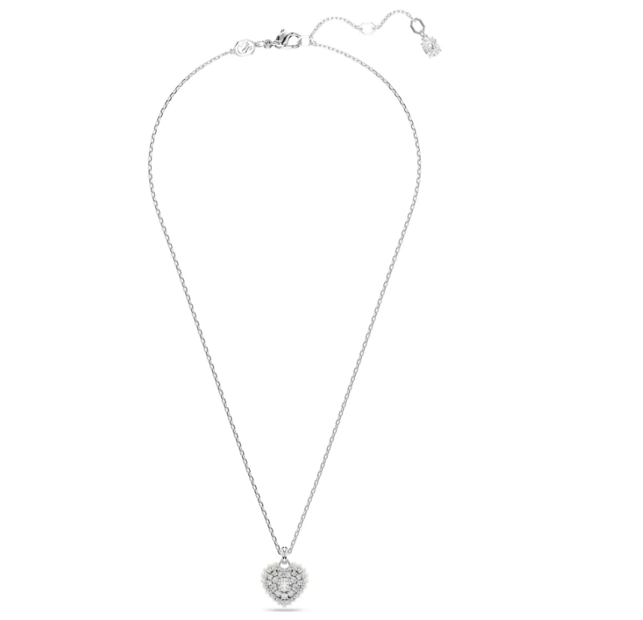 Swarovski Idyllia pendant Heart, White, Rhodium plated