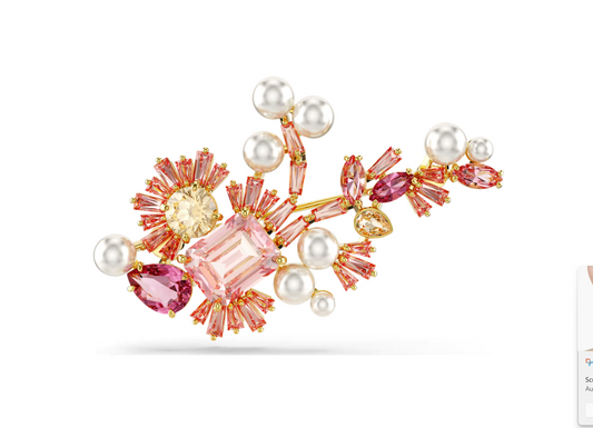 swarovski Gema brooch Crystal pearl, Mixed cuts, Flower, Pink, Gold-tone plated