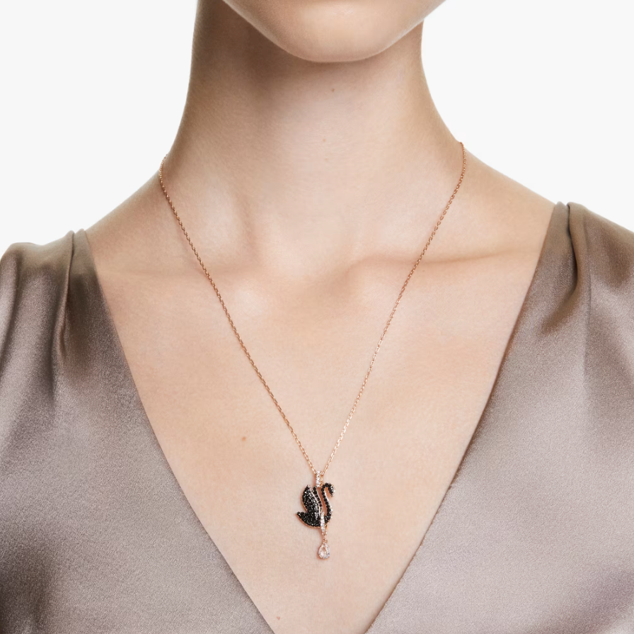 swarovski Swan pendant Swan, Black, Rose gold-tone plated