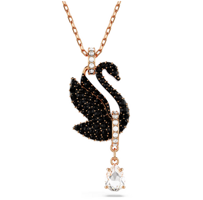 swarovski Swan pendant Swan, Black, Rose gold-tone plated