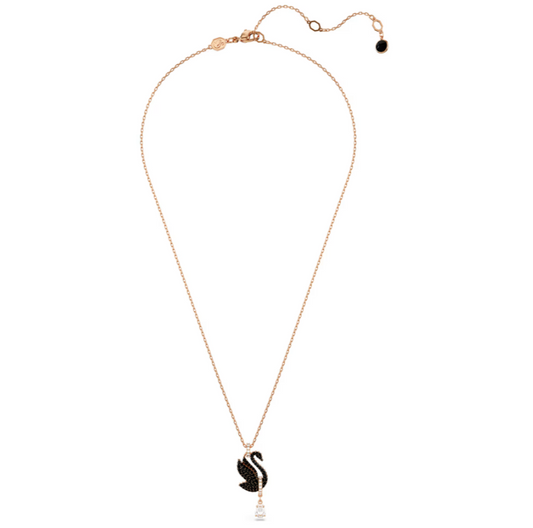 swarovski Swan pendant Swan, Black, Rose gold-tone plated