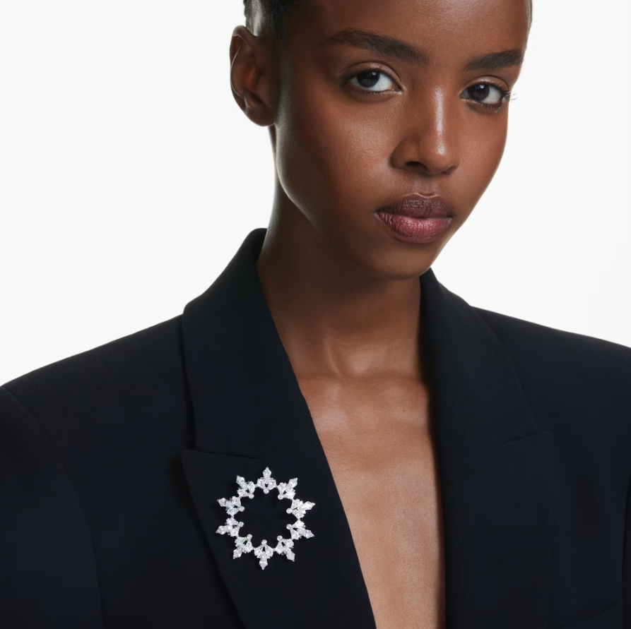 swarovski Idyllia brooch Mixed cuts, Snowflake, White, Rhodium plated