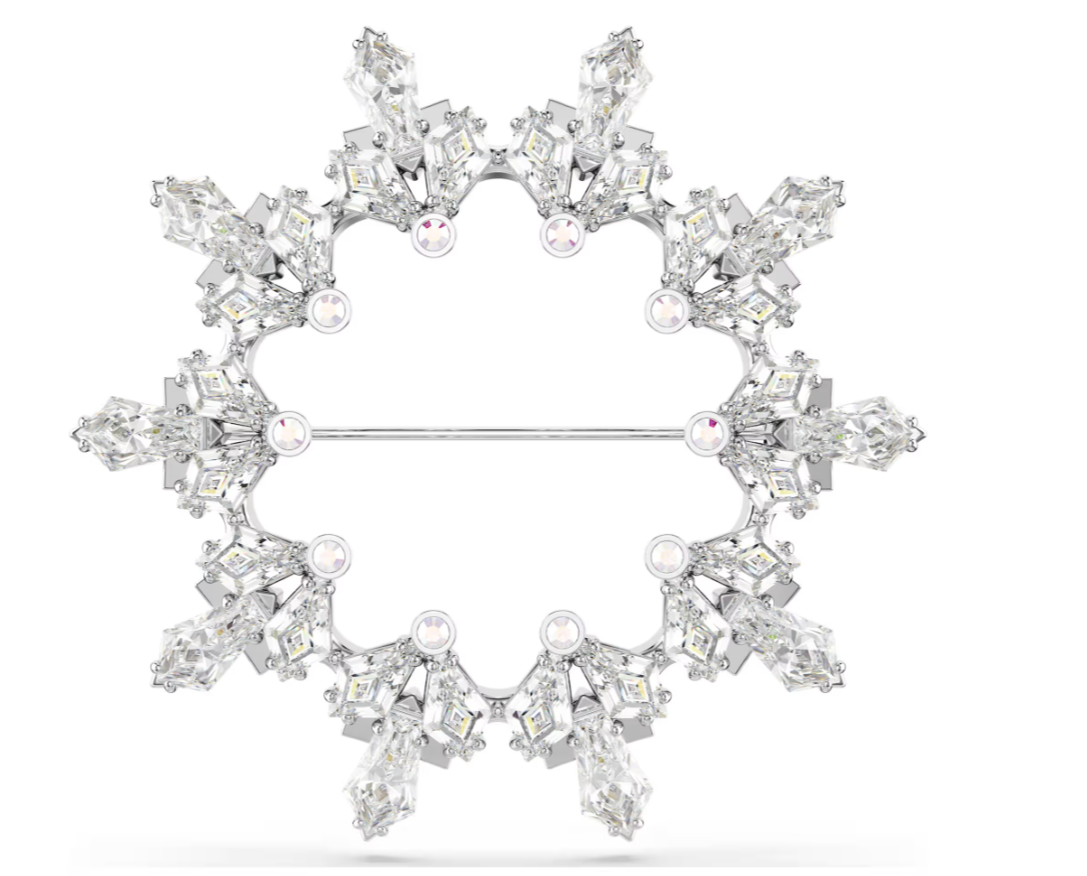 swarovski Idyllia brooch Mixed cuts, Snowflake, White, Rhodium plated