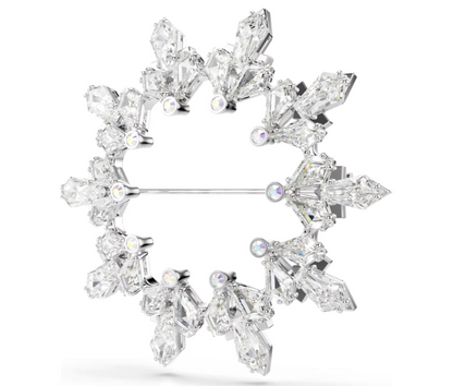 swarovski Idyllia brooch Mixed cuts, Snowflake, White, Rhodium plated