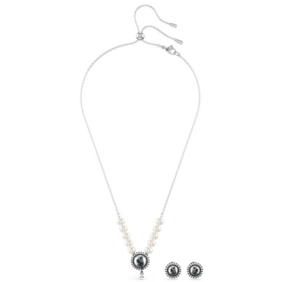 swarovski Swan set Crystal pearl, Swan, Gray, Rhodium plated