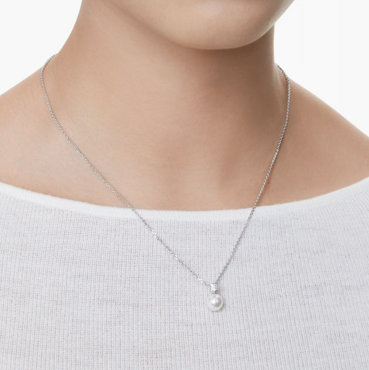 swarovski Matrix pendant Crystal pearl, Round cut, White, Rhodium plated