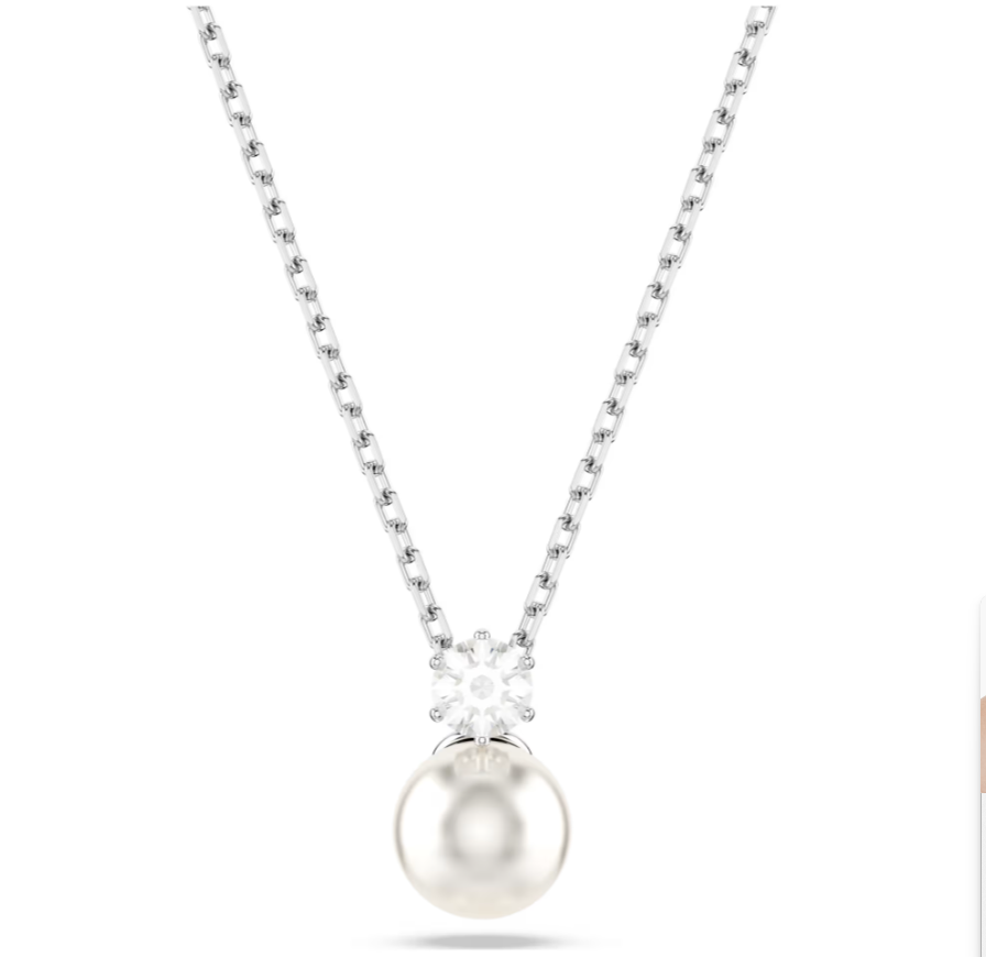 swarovski Matrix pendant Crystal pearl, Round cut, White, Rhodium plated