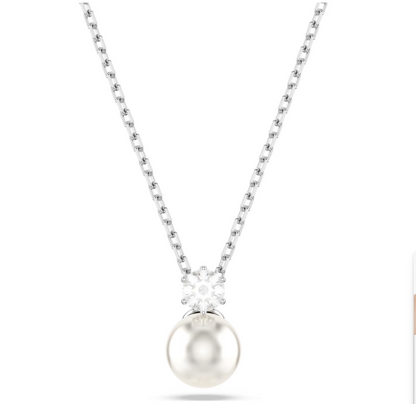 swarovski Matrix pendant Crystal pearl, Round cut, White, Rhodium plated