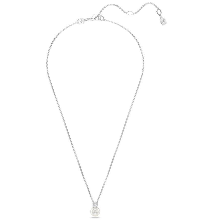 swarovski Matrix pendant Crystal pearl, Round cut, White, Rhodium plated