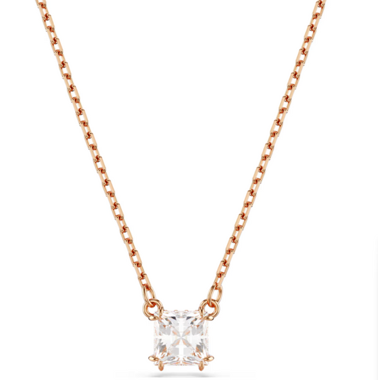 swarovski Stilla Attract pendant Square cut, White, Rose gold-tone plated