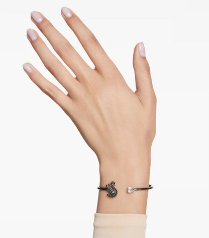 Swan bangle Swan, Black, Ruthenium plated L