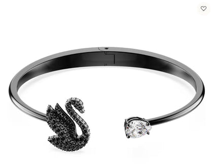 Swan bangle Swan, Black, Ruthenium plated L