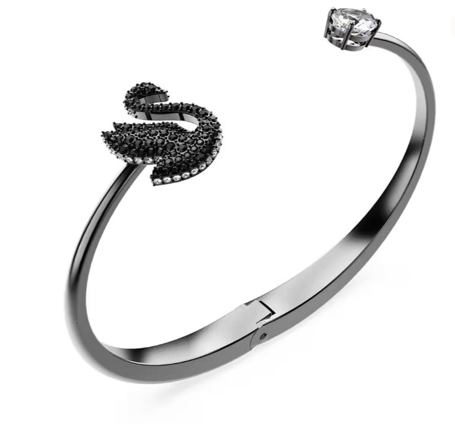 Swan bangle Swan, Black, Ruthenium plated L