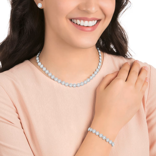 swarovski Una Angelic set Round cut, White, Rhodium plated