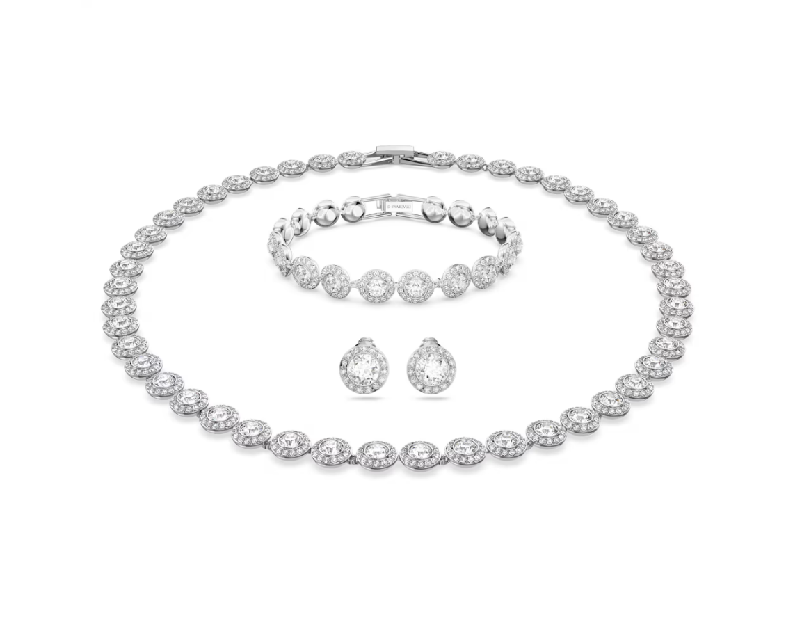 swarovski Una Angelic set Round cut, White, Rhodium plated