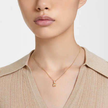 swarovski Chroma pendant Square cut, Yellow, Gold-tone plated