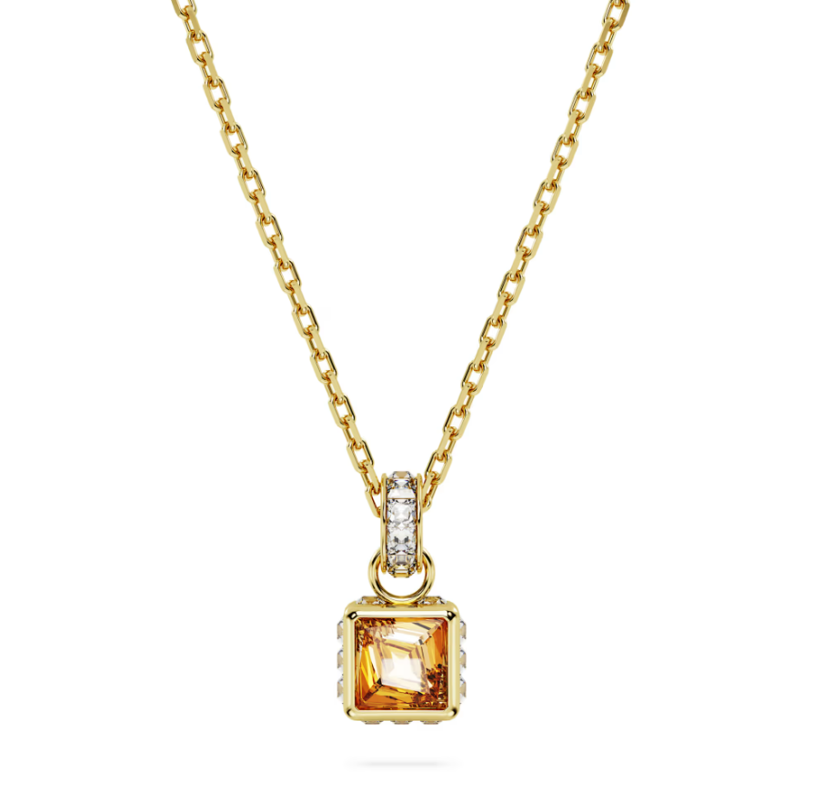 swarovski Chroma pendant Square cut, Yellow, Gold-tone plated