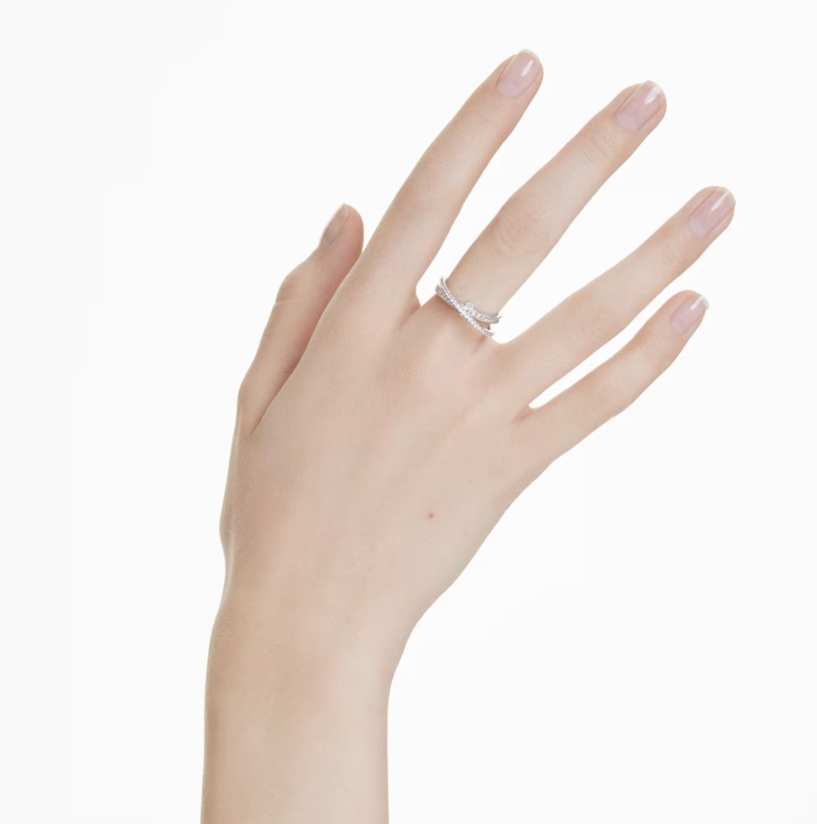 Hyperbola ring Mixed cuts, White, Rhodium plated