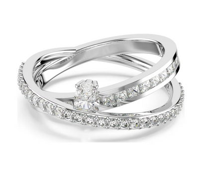 Hyperbola ring Mixed cuts, White, Rhodium plated