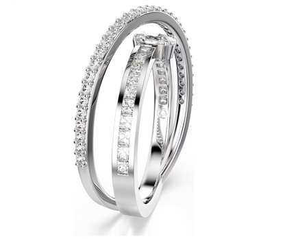 Hyperbola ring Mixed cuts, White, Rhodium plated