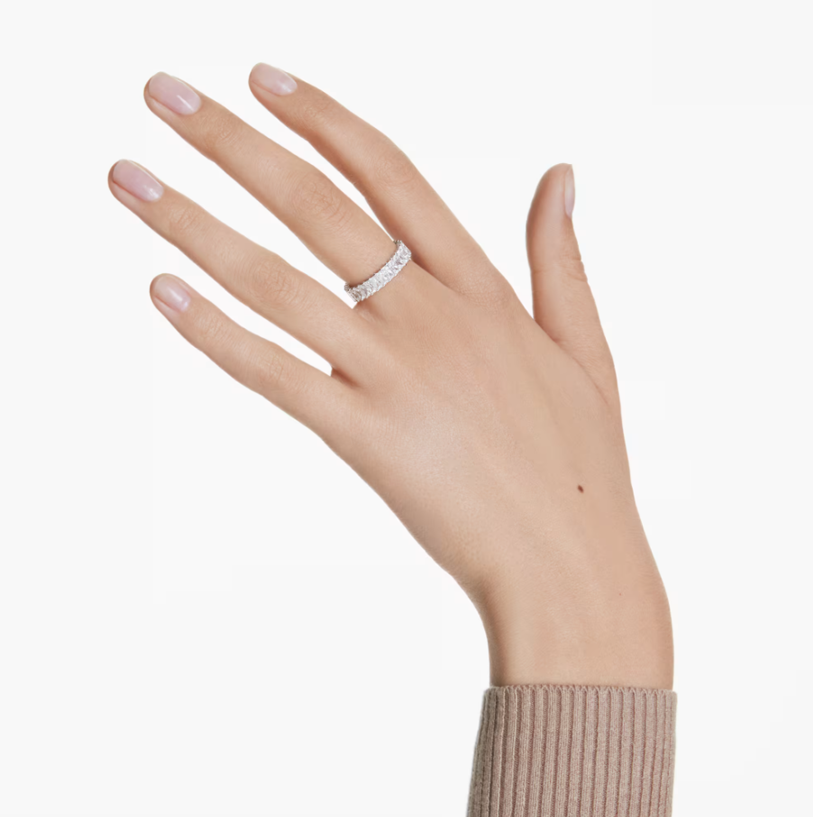 swarovski Matrix ring Baguette cut, White, Rhodium plated, size 55