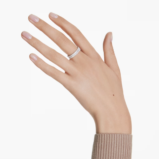 swarovski Matrix ring Baguette cut, White, Rhodium plated, size 55