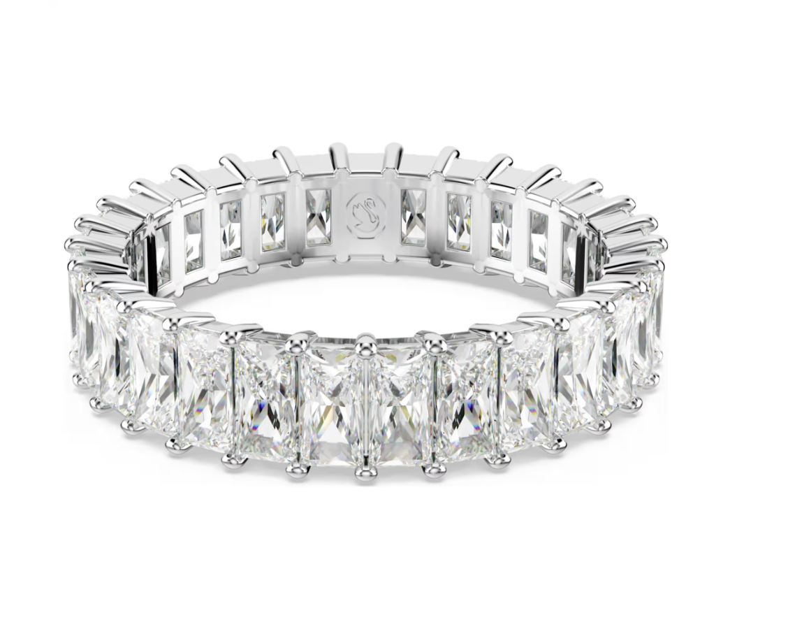 swarovski Matrix ring Baguette cut, White, Rhodium plated, size 55