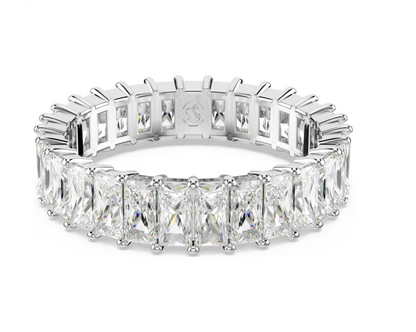swarovski Matrix ring Baguette cut, White, Rhodium plated, size 55