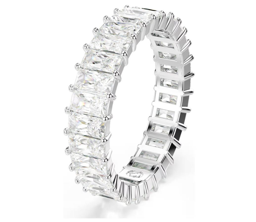 swarovski Matrix ring Baguette cut, White, Rhodium plated, size 55