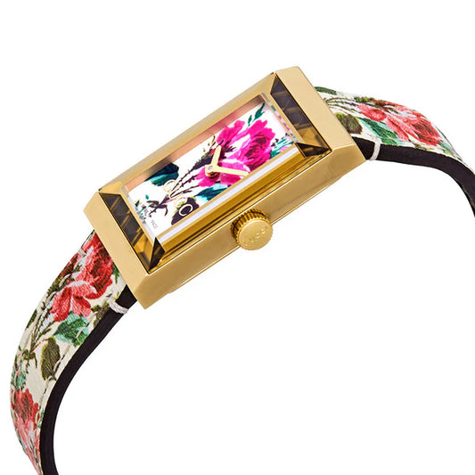 Gucci g-frame ivory with floral motif dial ladies watch